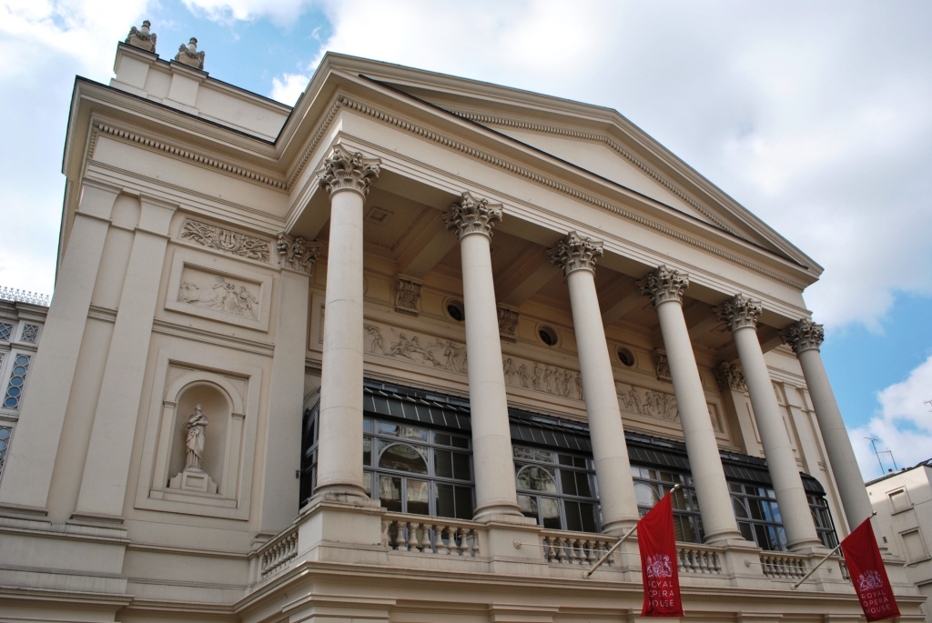 Photo of the front of the Royal Opera House.